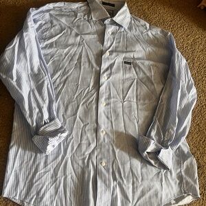 Faconnable Light Blue and White Striped Dress Shirt